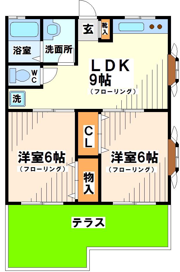 エクセレントK2(2LDK/1階)の間取り写真