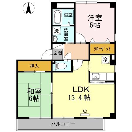 アンビエンテ花ノ宮(2LDK/2階)の間取り写真