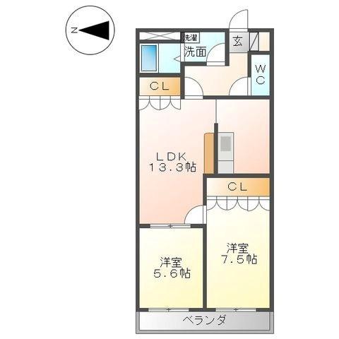 ソレジオ湘南(2LDK/2階)の間取り写真