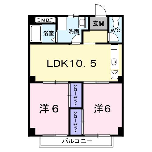 パルネット細川(2LDK/2階)の間取り写真