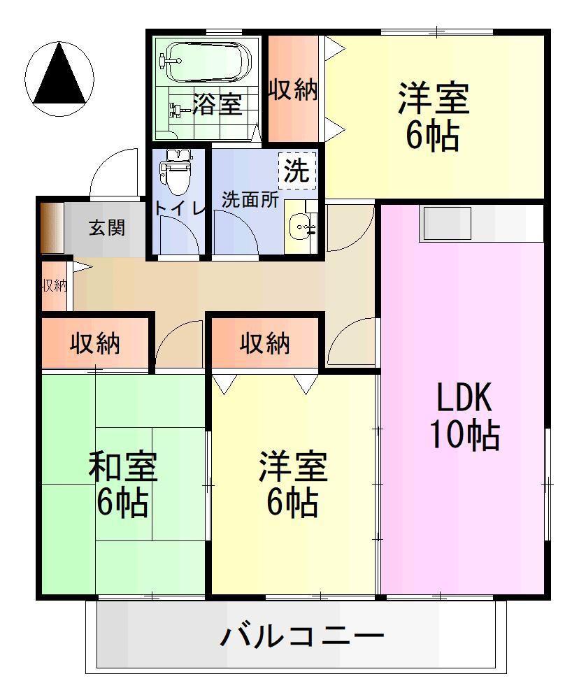 コートパストラルB棟(3LDK/2階)の間取り写真