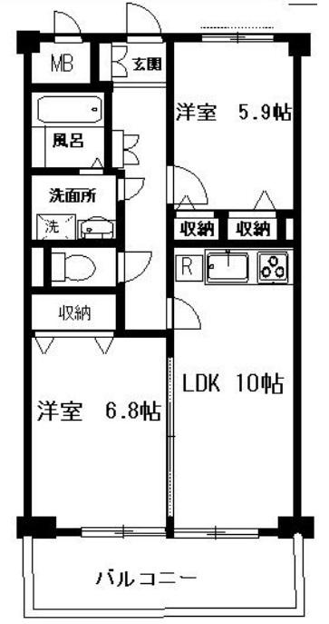 レジオン弦巻(2LDK/1階)の間取り写真