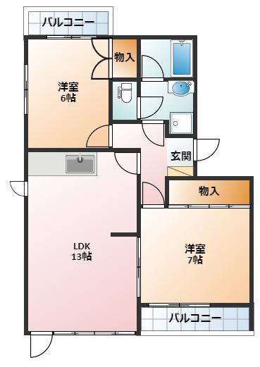 竹信ビル(2LDK/3階)の間取り写真