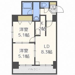ラクラス札幌北7条(1LDK/6階)の間取り写真