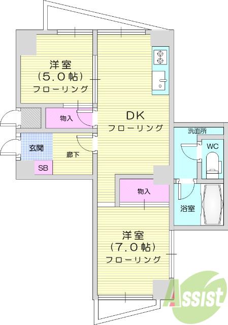 チサンマンション第3仙台(2DK/4階)の間取り写真