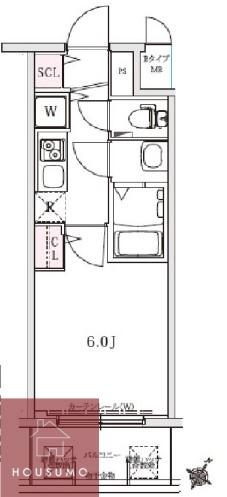メインステージ大阪ノースマーク(1K/6階)の間取り写真