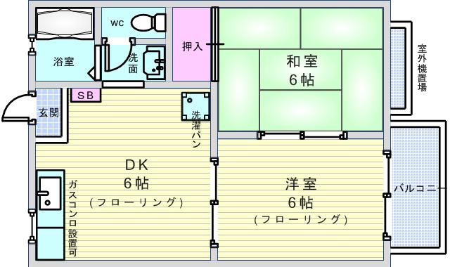 タウニーイサカ(2DK/1階)の間取り写真