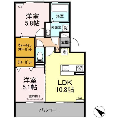 DーROOM まい新南部(2LDK/3階)の間取り写真