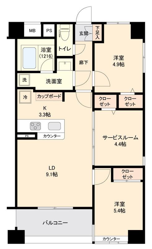 ドゥーエ妙典(2SLDK/4階)の間取り写真