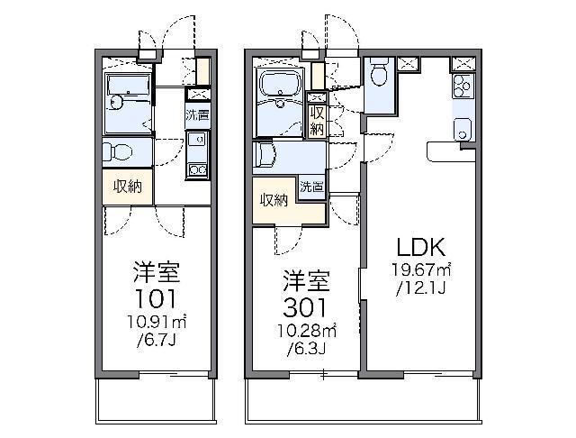 レオパレス堤方II(1K/2階)の間取り写真