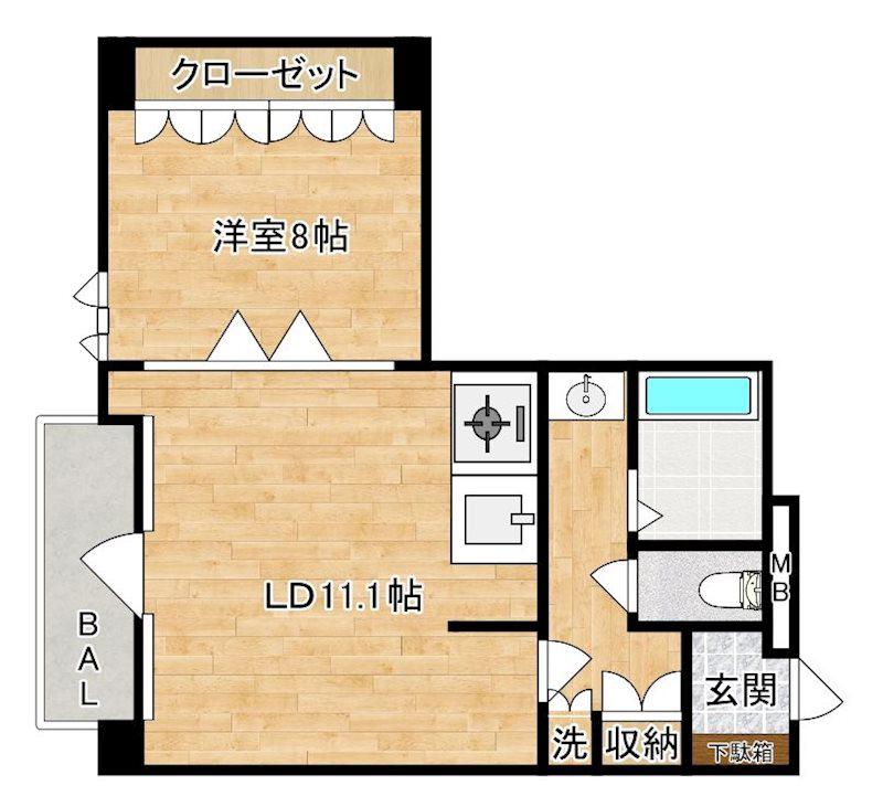ガイアコート赤坂浄水(1LDK/2階)の間取り写真