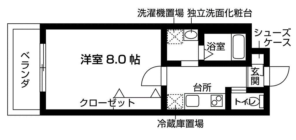 プライムビレッジウエスト棟(1K/2階)の間取り写真