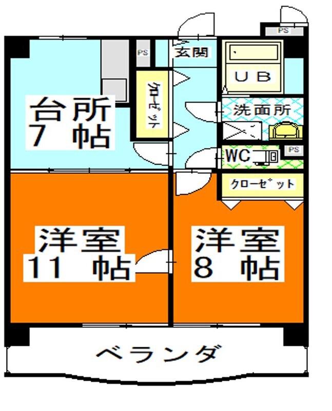 アークハイツ鹿田(2DK/9階)の間取り写真