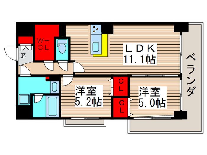 ウィステミラ西船橋(2LDK/11階)の間取り写真