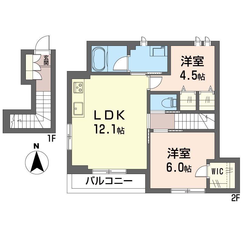 フィオーレ 世田谷(2LDK/2階)の間取り写真