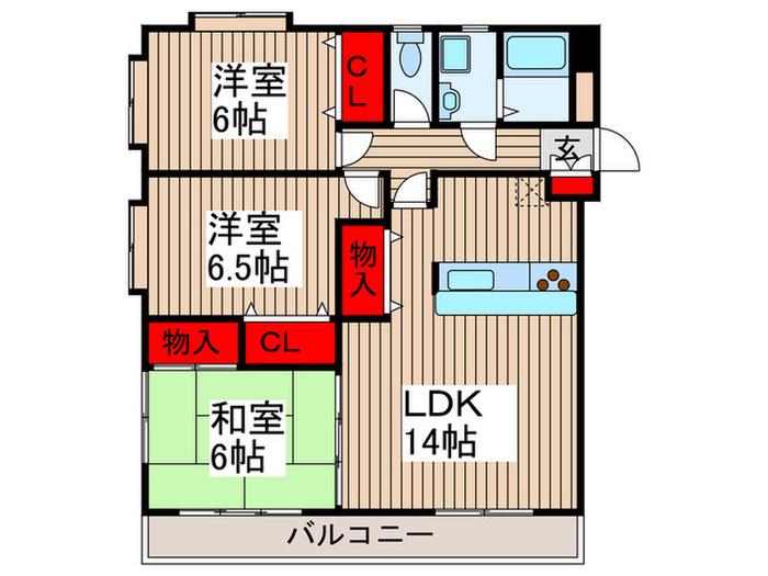 ウエルス東大成ハウス(3LDK/3階)の間取り写真