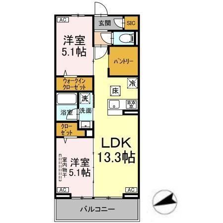 ディーカメリア(2LDK/1階)の間取り写真