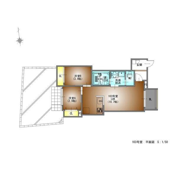 REGALEST鶴舞(2LDK/1階)の間取り写真