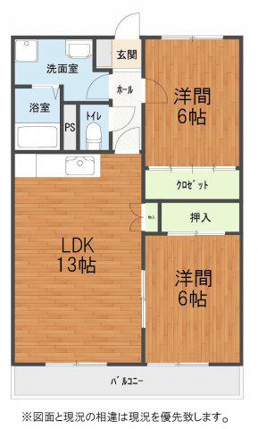 ニューリバティ藤田(2LDK/1階)の間取り写真