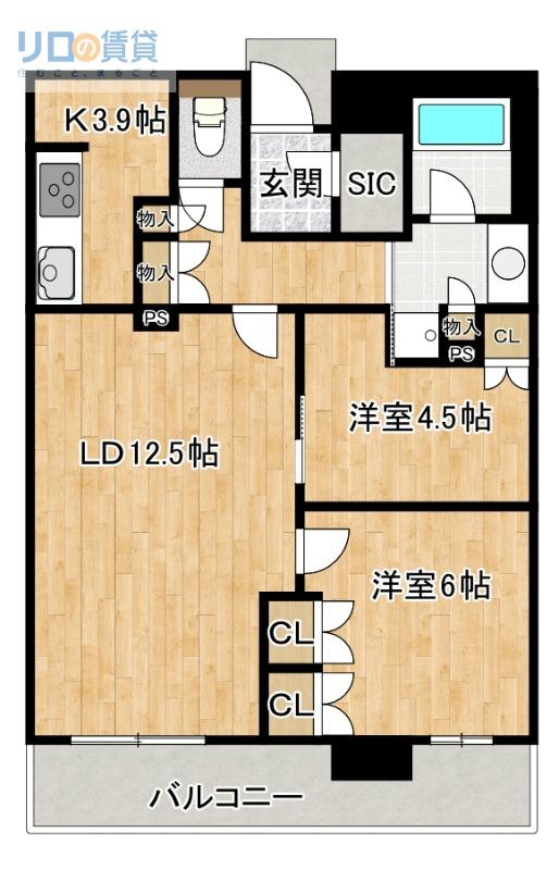 ジオタワー宝塚グランレジス 南棟(2LDK/14階)の間取り写真