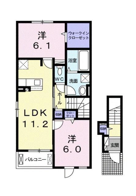 POPORA 一ツ松A(2LDK/2階)の間取り写真