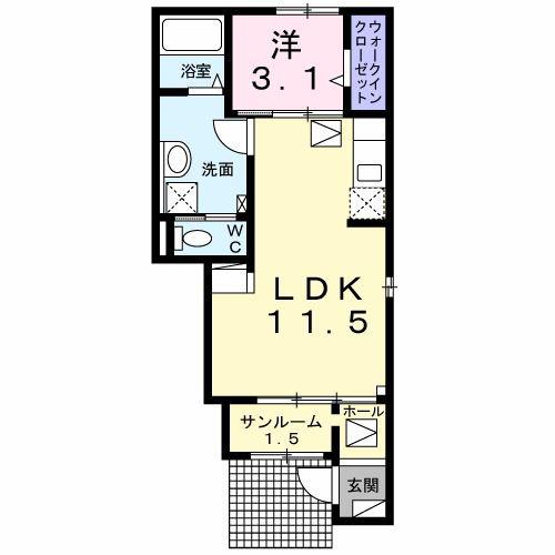ラフィネ(1LDK/1階)の間取り写真