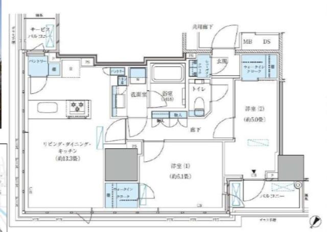 パークアクシス五反田スカイタワー(2LDK/11階)の間取り写真