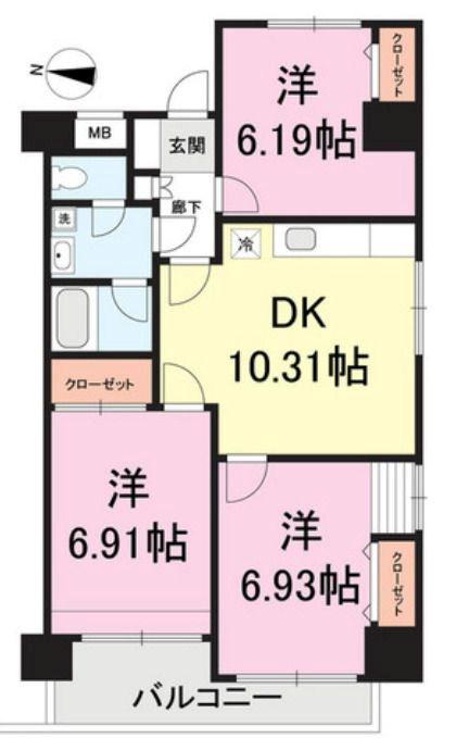 コスモリード池上(3DK/12階)の間取り写真