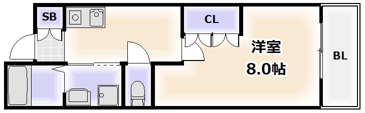 LE CIEL難波(1K/2階)の間取り写真