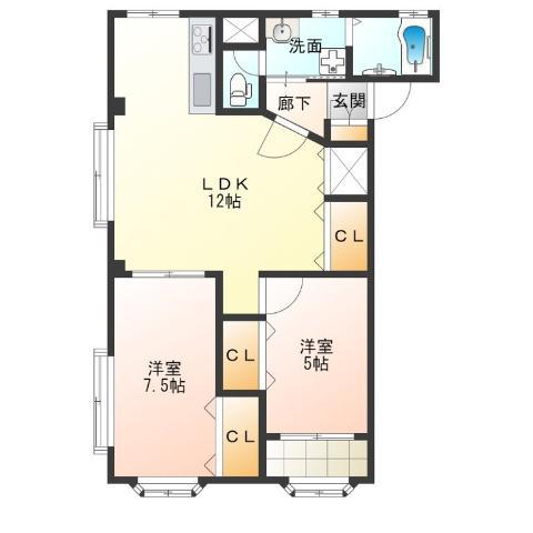 メゾンボナール(2LDK/4階)の間取り写真