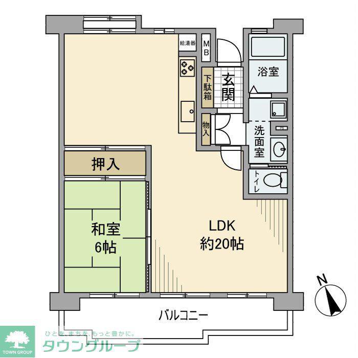 昭島つつじが丘ハイツ1号棟(1LDK/2階)の間取り写真