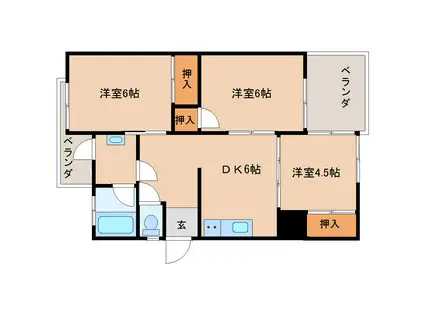 トマトハイツB(3DK/2階)の間取り写真