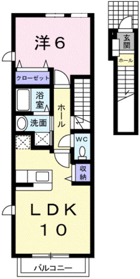 メゾンラフィネI(1LDK/2階)の間取り写真