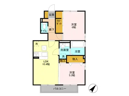 ヘルシーホーム THE 2ND(2LDK/1階)の間取り写真