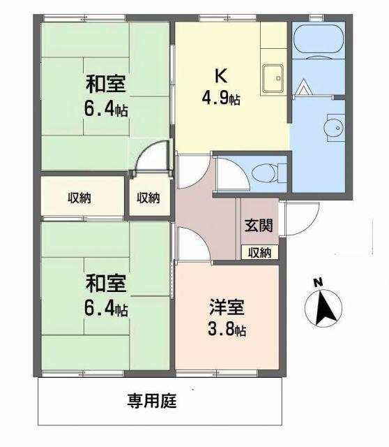 コーポ向陽台 A棟(3K/1階)の間取り写真