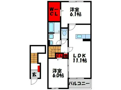 ラ・フィオリーナI(2LDK/2階)の間取り写真