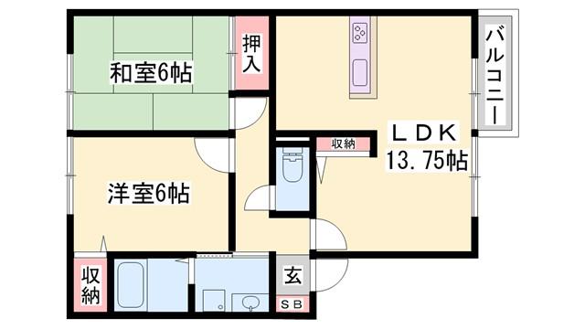 ルミエール御立 C棟(2LDK/1階)の間取り写真