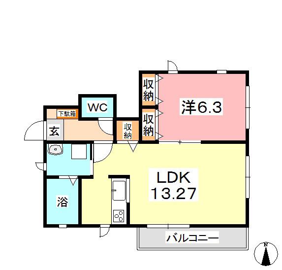ソレイユ A(1LDK/1階)の間取り写真