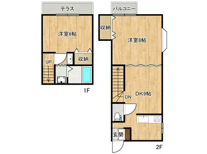 ヴィラクレストII(2DK/1階)の間取り写真