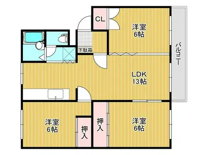 コーポオカムラ(3LDK/3階)の間取り写真