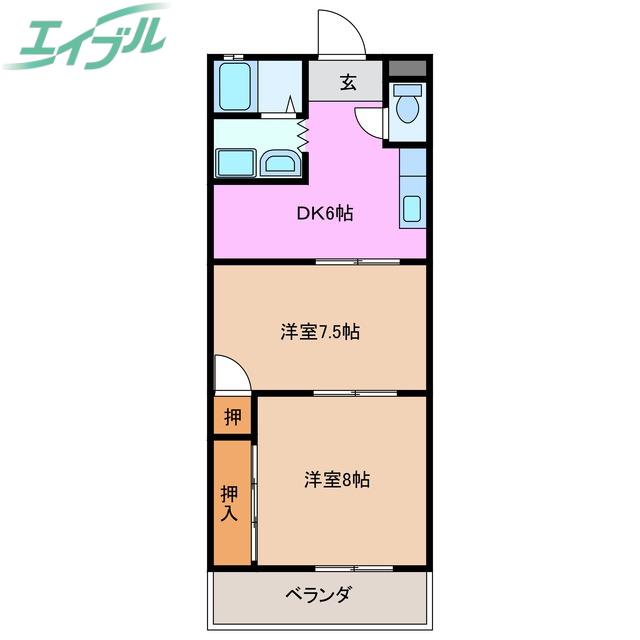 コーポプラスバーチャB(2DK/2階)の間取り写真
