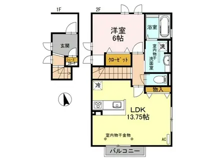 カーサ モダII(1LDK/2階)の間取り写真