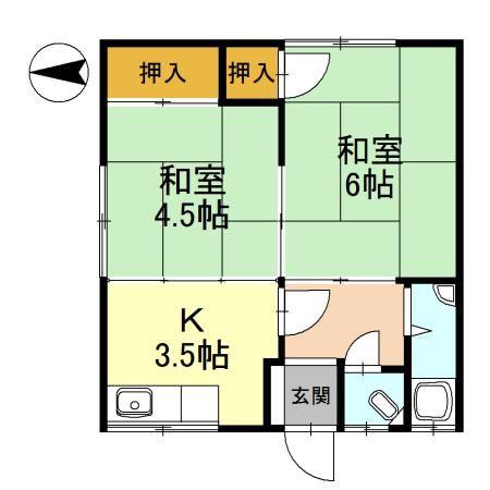 井上文化B(2K/1階)の間取り写真