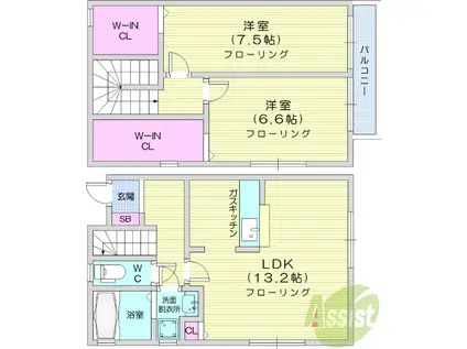 さくら弐番館(2LDK/1階)の間取り写真