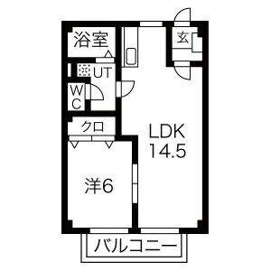 リバティヒルズB(1LDK/1階)の間取り写真