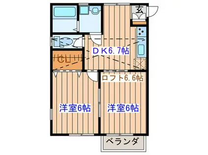 ルミエール(2DK/2階)の間取り写真