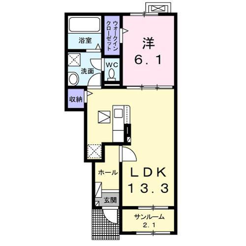 フィールドヒル 塩尻I(1LDK/1階)の間取り写真