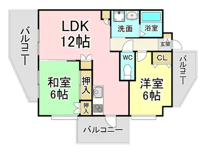 ハイネス若園(2LDK/6階)の間取り写真
