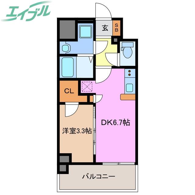 S‐RESIDENCE四日市安島ALOGGIO(1DK/7階)の間取り写真