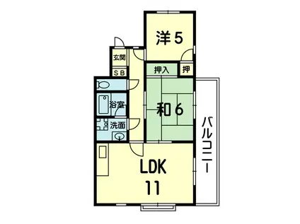 司ロイヤルハイツ新屋敷(2LDK/3階)の間取り写真